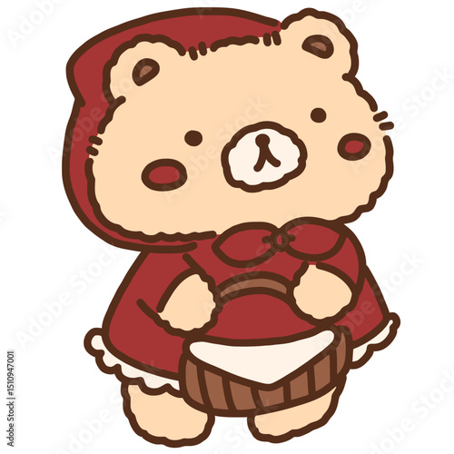 Bear in Picnic Outfit Cute Hand Drawn Illustration
