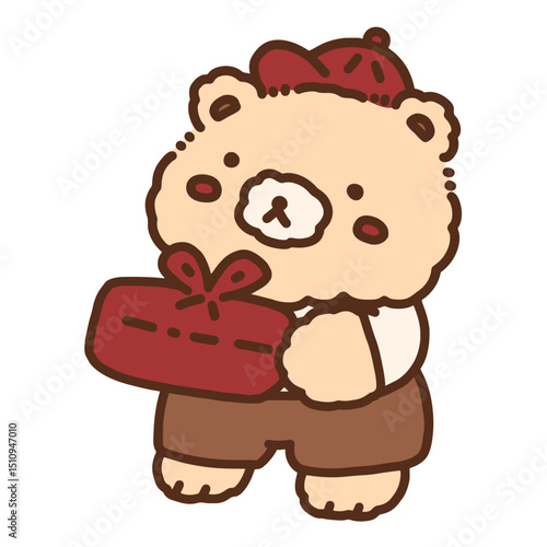 Bear with Box Cute Hand Drawn Illustration