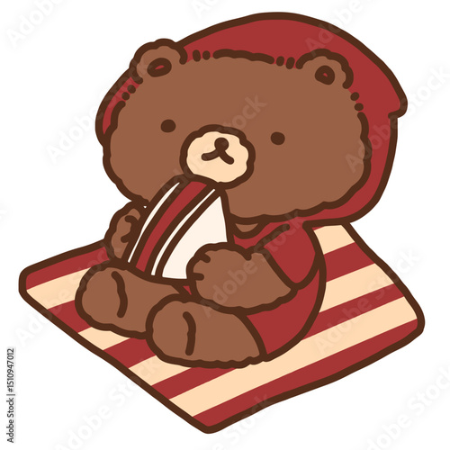 Bear Eating a Sandwich on Blanket Cute Hand Drawn Illustration