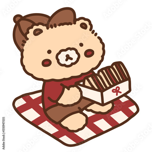 Bear Holding Sandwich Box Cute Hand Drawn Illustration