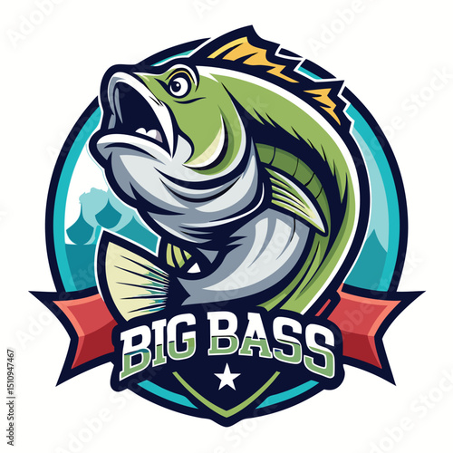 Big bass fishing mascot logo featuring an aggressive fish design suitable for branding fishing tournaments and outdoor activities