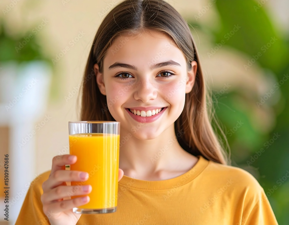 Teen girl holding orange juice Teen girl holding orange juice