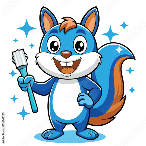 Squirrel mascot promoting dental hygiene with toothbrush and dental floss while spreading awareness about oral care for kids in a fun and engaging manner