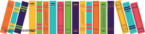 Book row. Design element for libraries, schools, universities, educational courses. Isolated vector illustration on transparent background.