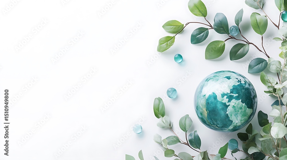 Healthy Earth surrounded by diverse green leaves representing ecological balance environmental image Healthy Earth surrounded by diverse green leaves representing ecological balance environmental image