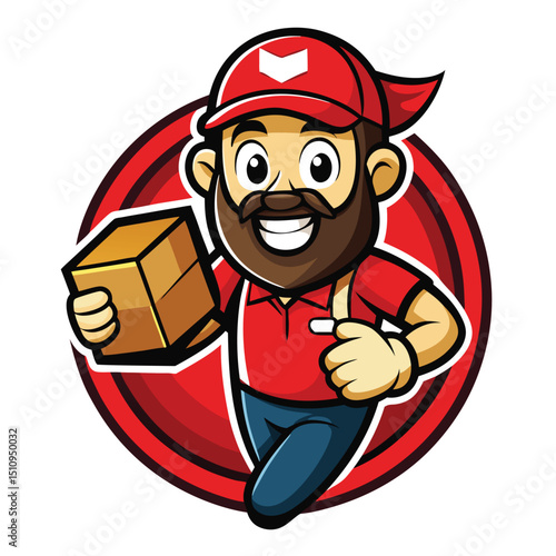 Courier delivery mascot running with a package in a cheerful manner, representing efficient delivery services in a vibrant design style
