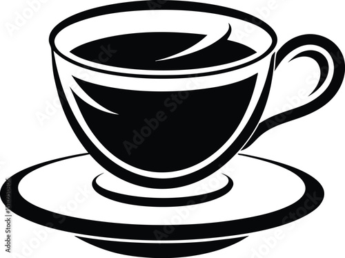  teacup silhouette, rising steam, drinkware icon