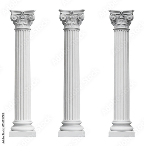 Pristine White Greek Columns Meticulously Crafted for Elegant Spaces  bundle collection  Isolated on Transparent Background
