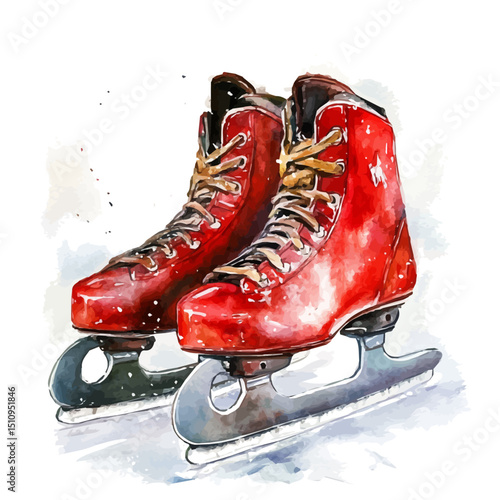 Ice Skates, watercolor clipart vector, high quality, isolated on a white background.