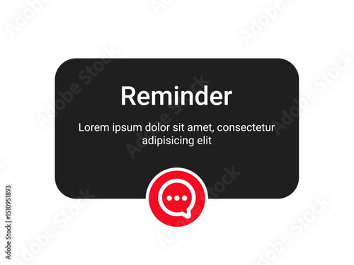 Notification reminder pop up UI design with messaging icon in minimal modern style on transparent background for chat alert interface, social media communication