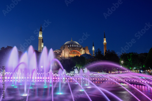 view of hagia sophia with fountain in istanbul turkey