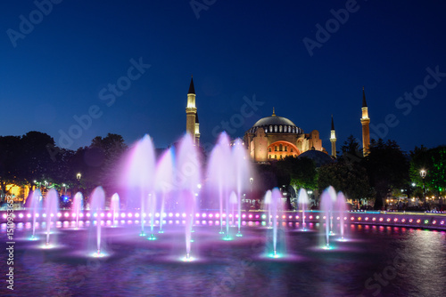 view of hagia sophia with fountain in istanbul turkey