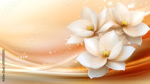 Delicate white magnolia blossoms on an orange backdrop