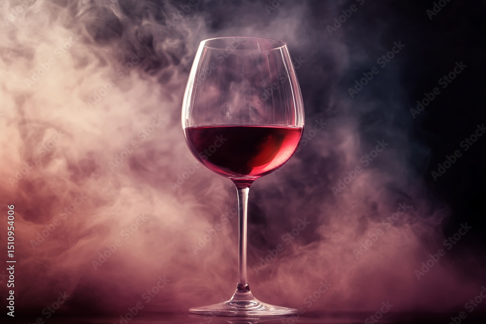 Naklejka premium Wine glass on smoky stage, luxury feel 