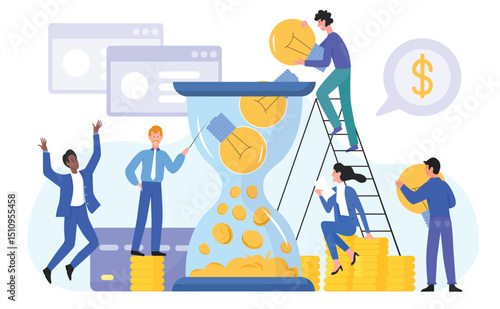 Success business concept vector illustration. Cartoon flat happy businessman holding lightbulbs idea, creating successful financial solutions for business development, finance profit isolated on white