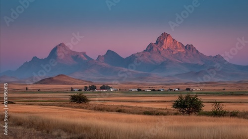   A mountain range in the distance with a small town in the foreground and a small town in the background