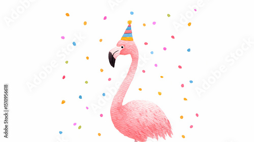 Funny Flamingo Party Animal Playful Bird With Party Hat Quirky Water Color Flamingo Illustration Festive Bird Character Design Cute Animal Party Celebration Tropical Bird Art

