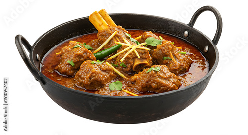 Traditional Pakistani Mutton Karahi White Background