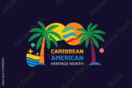 Colorful illustration celebrating caribbean american heritage month featuring palm trees and sunlight