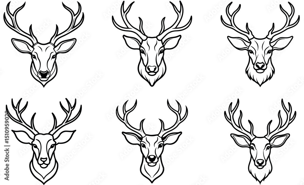 Obraz premium Elk Head Silhouette Outline Icon Set