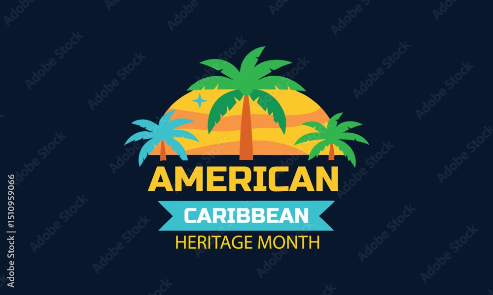 Obraz premium American caribbean heritage month logo with palm trees and sunset celebration design