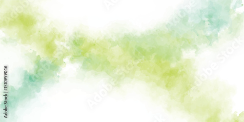 Watercolor painted background. Abstract Illustration wallpaper. Brush stroked painting. Abstract summer landscape vector watercolor background with blue sky, white clouds and green field
