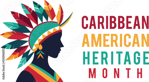 Colorful illustration celebrating caribbean american heritage month with decorative headwear silhouette