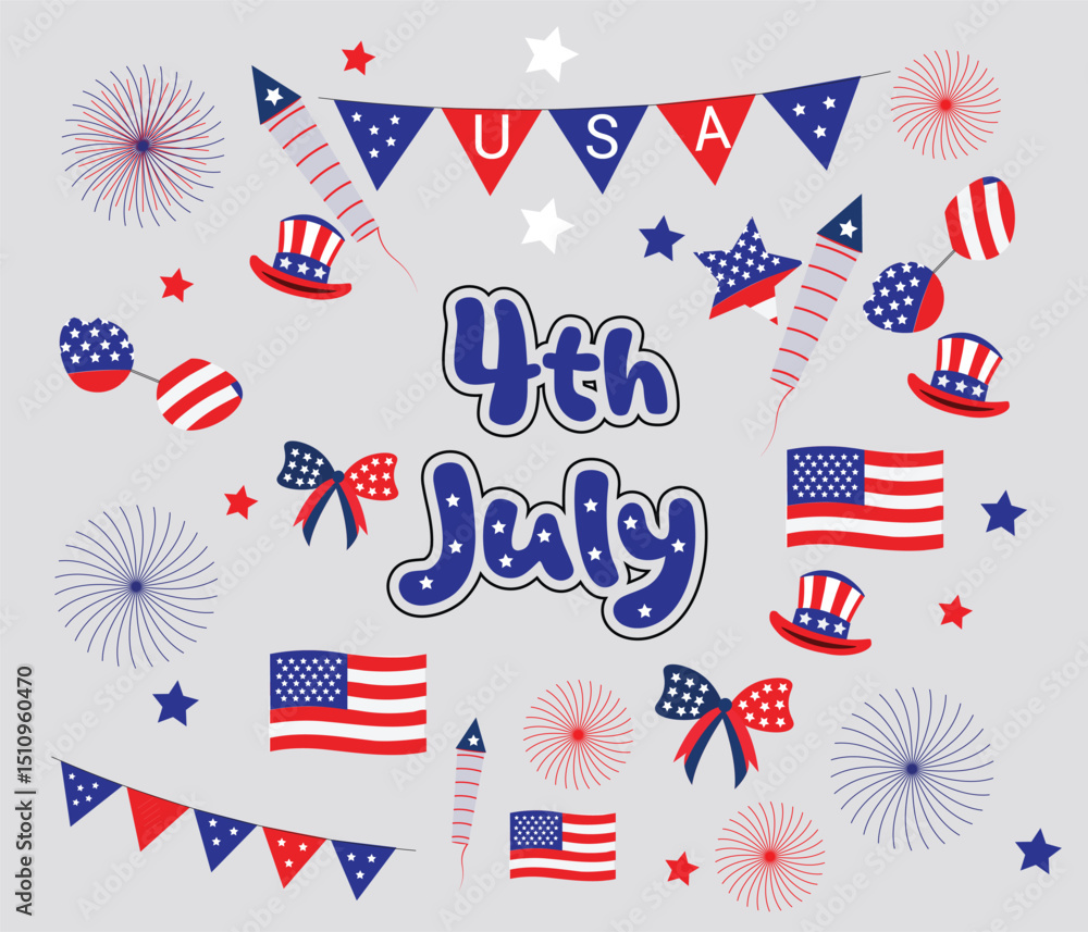Obraz premium 4th of July Independence Day of the USA Illustration with American Flag Pattern and design