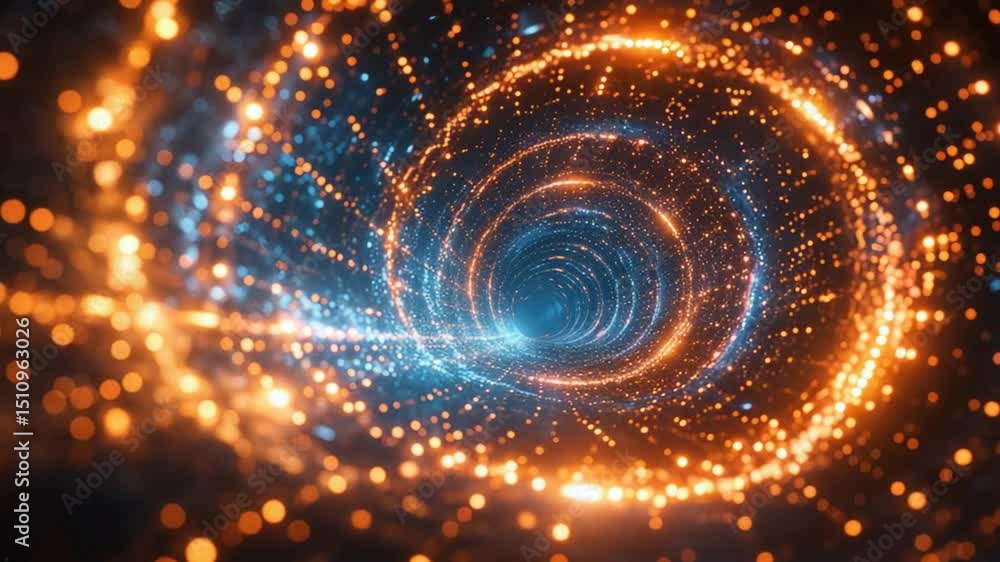 Abstract Spiral Tunnel with Glowing Particles - Hypnotic Motion and Colorful Light Effects Abstract Spiral Tunnel with Glowing Particles - Hypnotic Motion and Colorful Light Effects