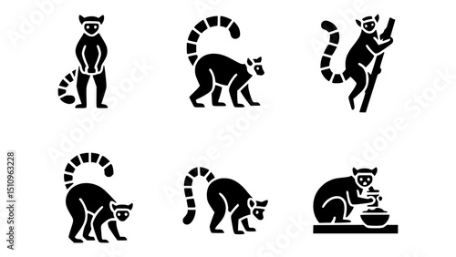 collection of silhouette lemur illustration set. A comprehensive illustration of the animal showcasing diverse actions 