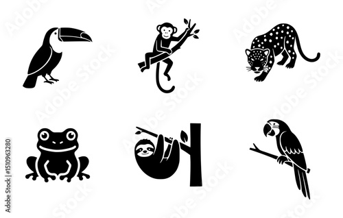 Amazon rainforest animals icons set