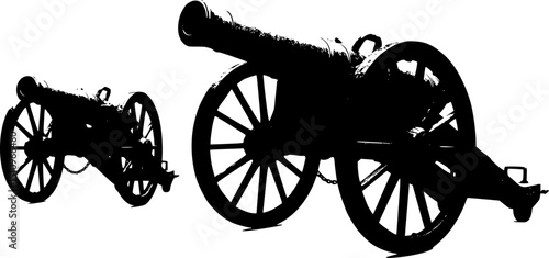 Ancient cannon on wheels isolated on white background
