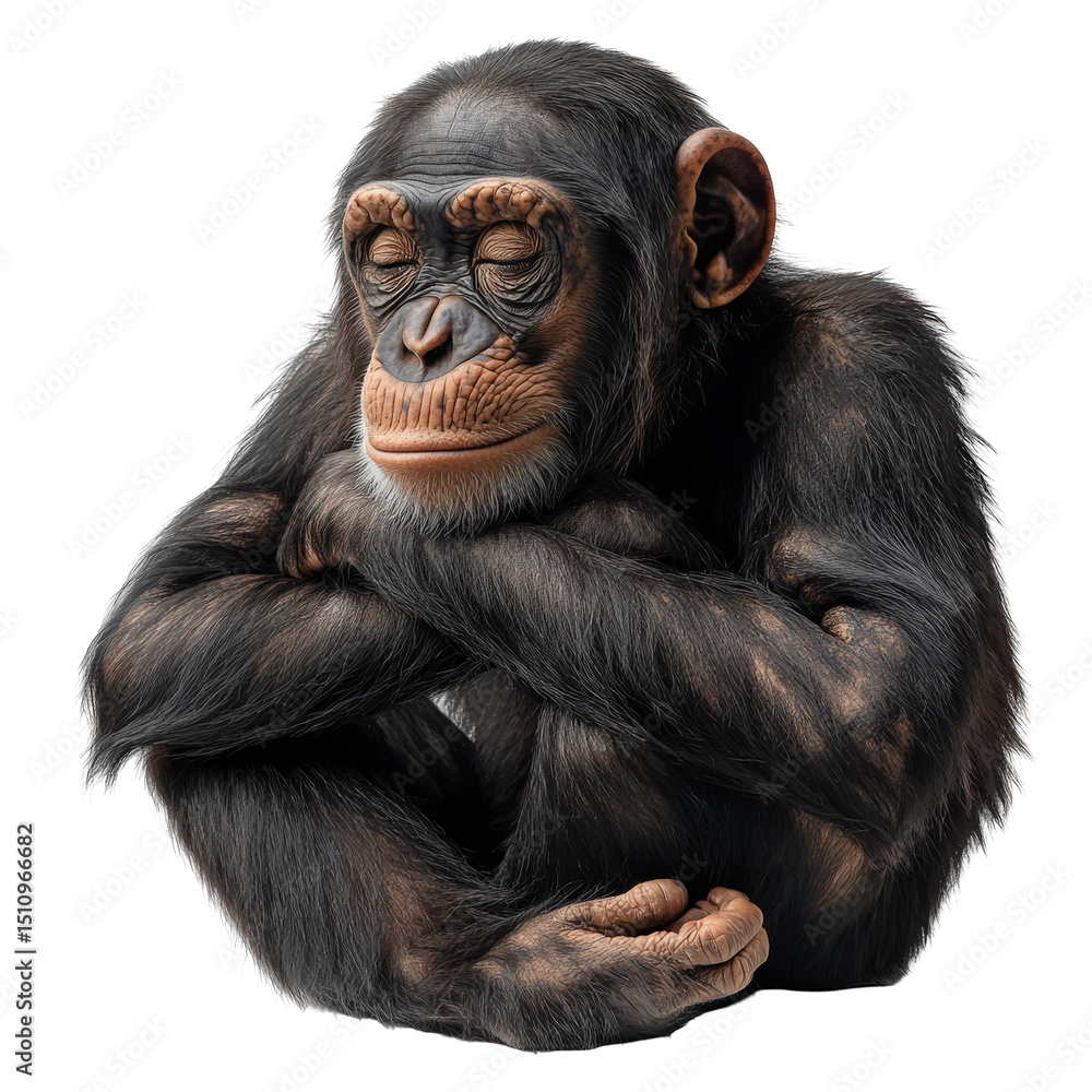 Naklejka premium Meditative chimpanzee with eyes closed, symbolizing reflection and inner peace