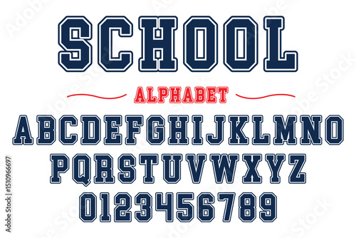 Editable typeface vector. School sport font in American style for football, baseball or basketball logos and t-shirt.