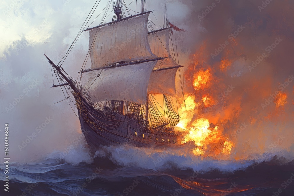 Obraz premium A majestic sea battle ship generates stock in the context of ocean marine war