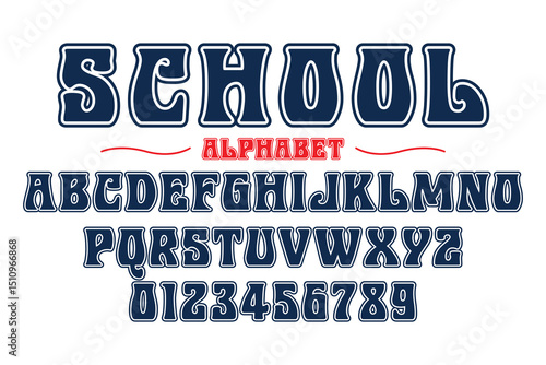 Editable typeface vector. School sport font in American style for football, baseball or basketball logos and t-shirt.