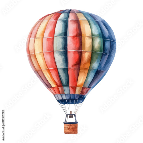 Hot Air Balloon, watercolor illustration vector, high quality, isolated on a white background.