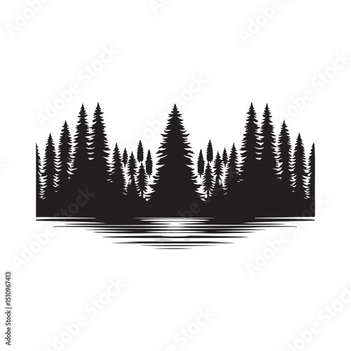 forest scenery vector silhouette clip art logo design illustration