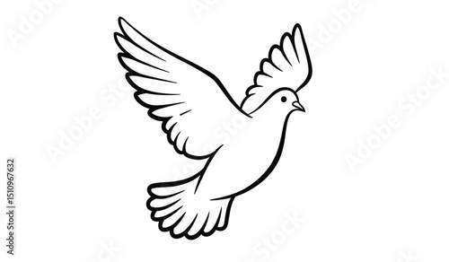 Flying bird - dove or pigeon with its wings spread line art vector icon for nature apps and websites