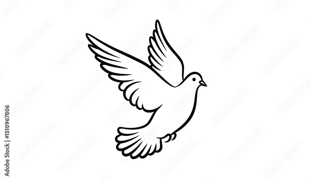 Fototapeta premium Flying bird - dove or pigeon with its wings spread line art vector icon for nature apps and websites