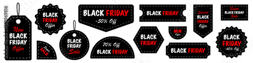 Black friday tag. Sate vector price tag. Store advertisement badge set. Isolated black friday sign. Discount offer for black friday.
