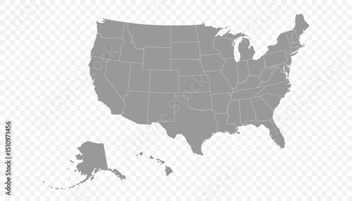 Map of USA detailed boundaries of administrative divisions isolated on transparent background
