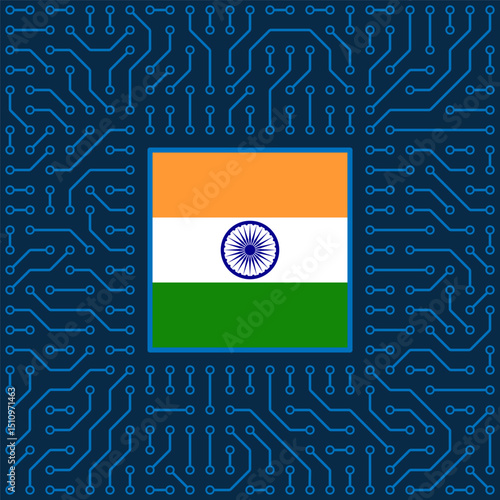 Image of cpu or microprocessor or semiconductor with Indian flag