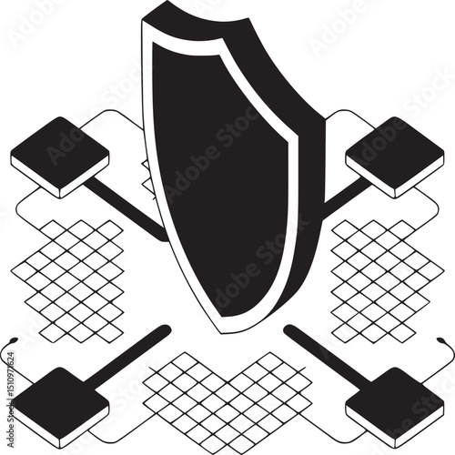Isometric illustration of cloud and padlock on a smartphone for data security