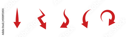 Set of arrows moving down in red color. Simple vector illustration isolated on white background.