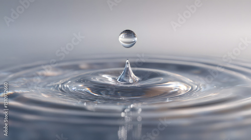 Wallpaper Mural A single clear water droplet suspended in mid-air above a tranquil surface, creating a delicate splash and concentric ripples Torontodigital.ca