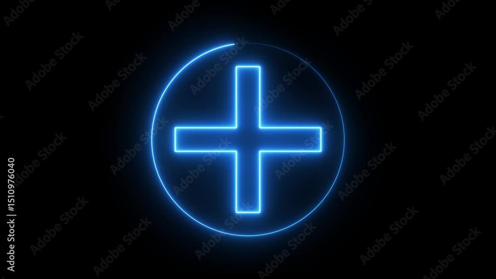 Business conceptual neon plus icon animation on black background. circle animated sign symbol. Glowing neon Plus icon isolated positive. Business conceptual neon plus icon animation on black background. circle animated sign symbol. Glowing neon Plus icon isolated positive.