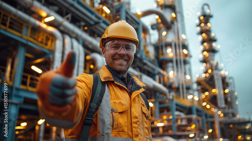 Oil & Gas Engineers success of turnaround completed with Handshake & Thumbs Up – Professional Agreement in Industrial Setting 