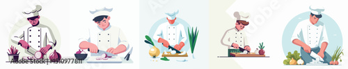 vector of a chef slicing onions