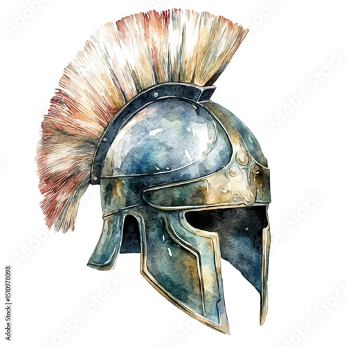 watercolor of Historical Helmet, vector high quality, isolated on a white background.